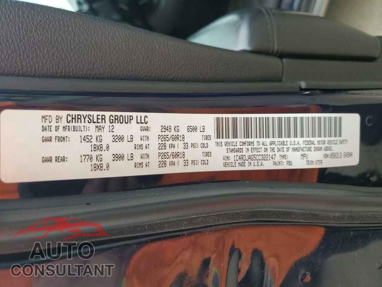 DODGE DURANGO 2012 - 1C4RDJAG5CC322147