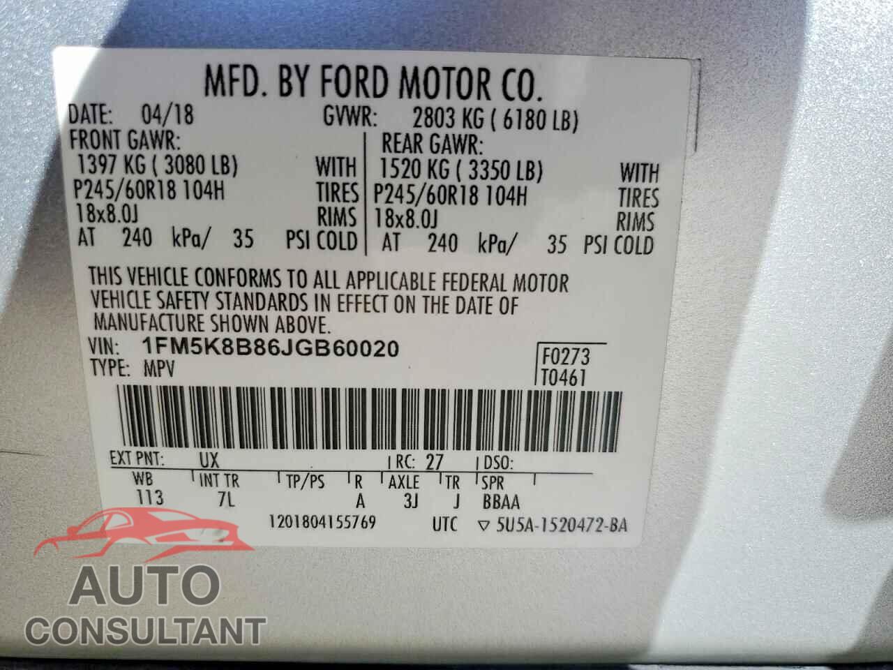 FORD EXPLORER 2018 - 1FM5K8B86JGB60020