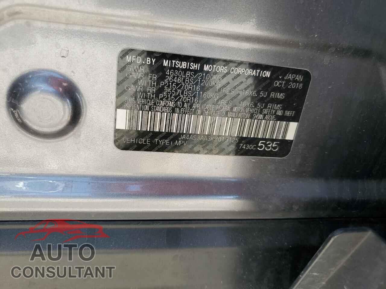 MITSUBISHI ECLIPSE 2019 - JA4AS3AA3KZ019125