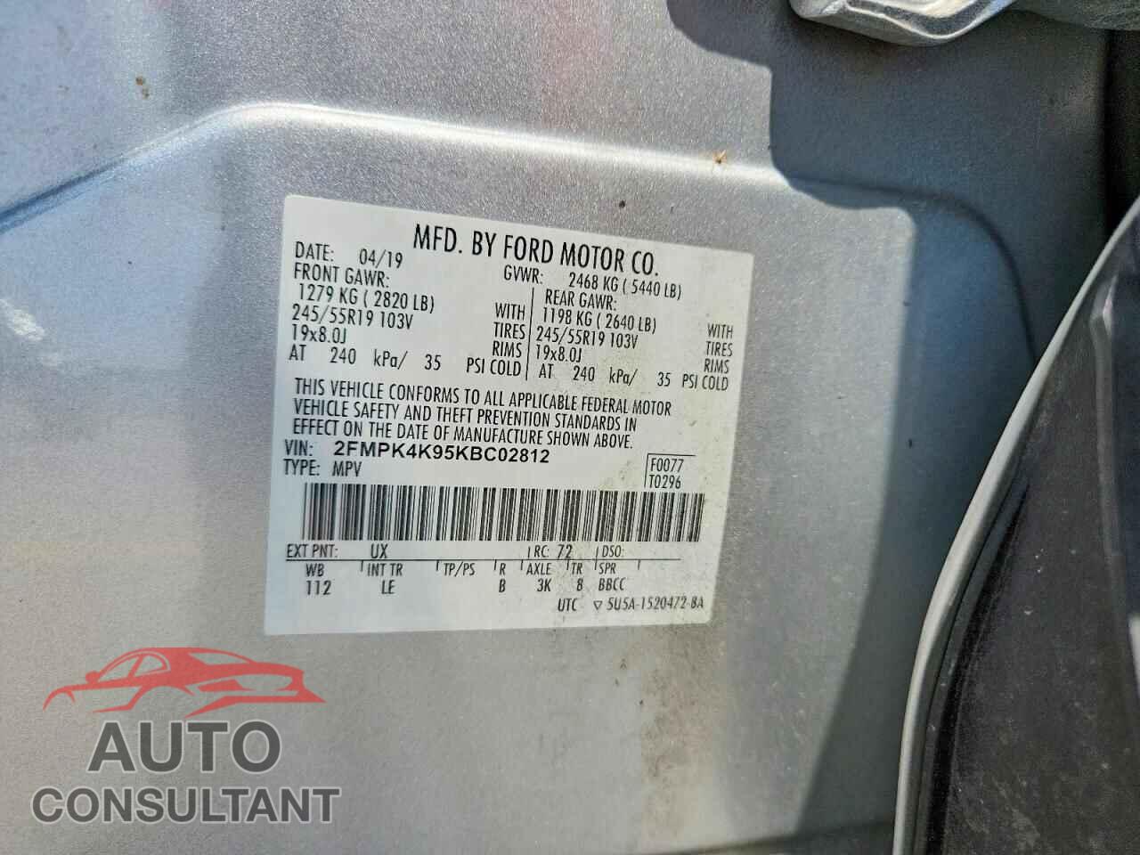 FORD EDGE 2019 - 2FMPK4K95KBC02812