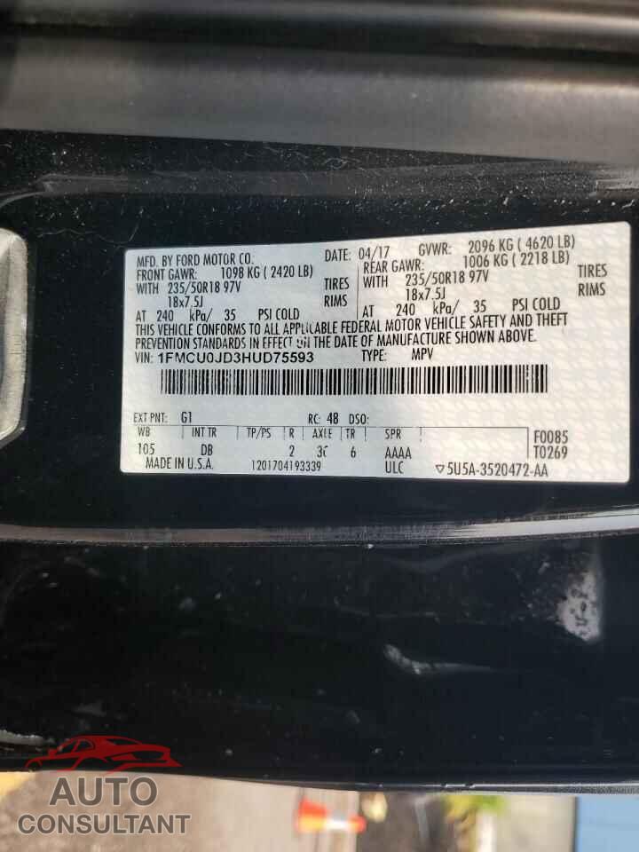 FORD ESCAPE 2017 - 1FMCU0JD3HUD75593