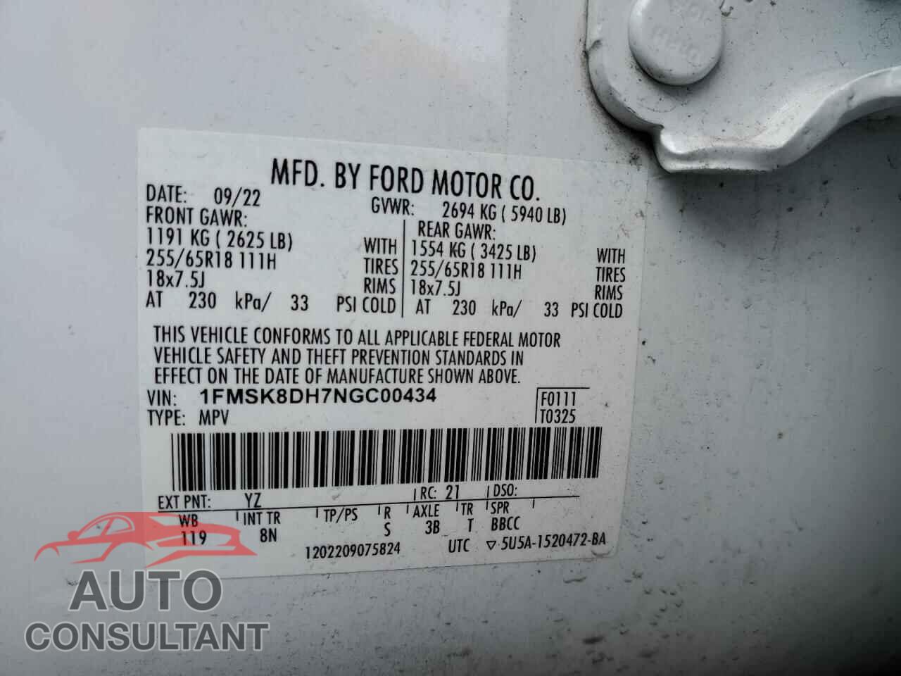 FORD EXPLORER 2022 - 1FMSK8DH7NGC00434