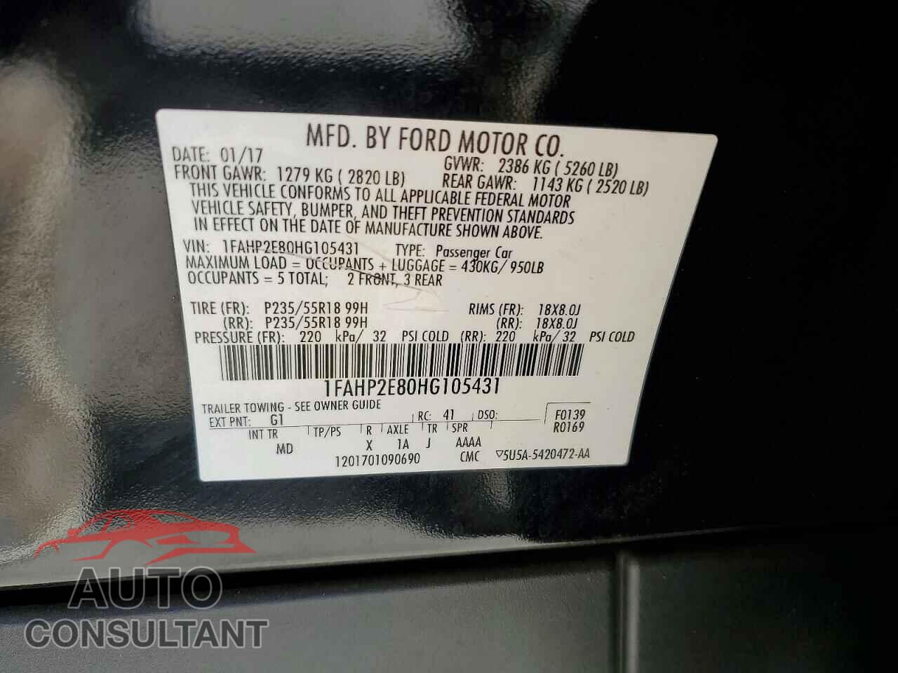 FORD TAURUS 2017 - 1FAHP2E80HG105431