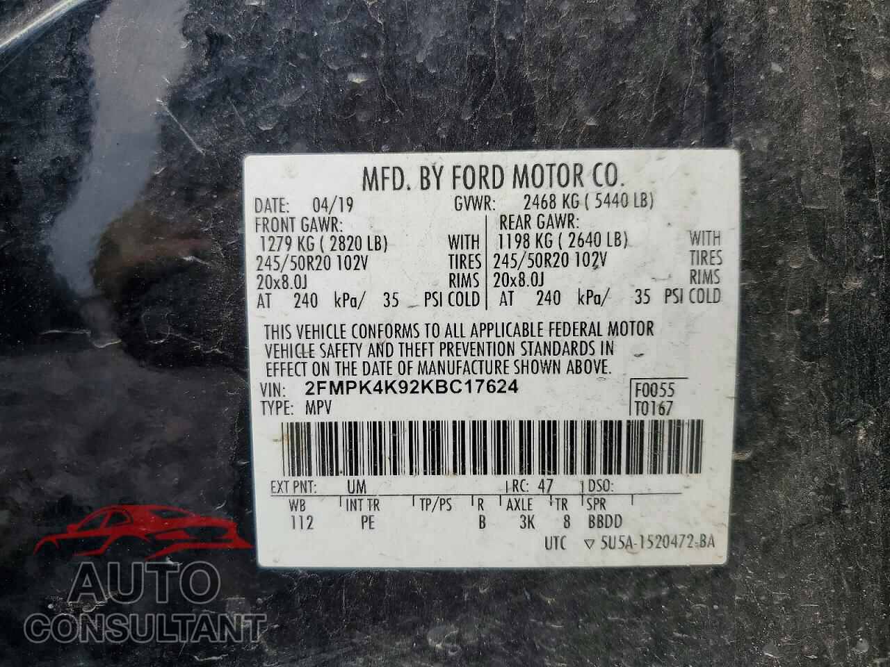 FORD EDGE 2019 - 2FMPK4K92KBC17624
