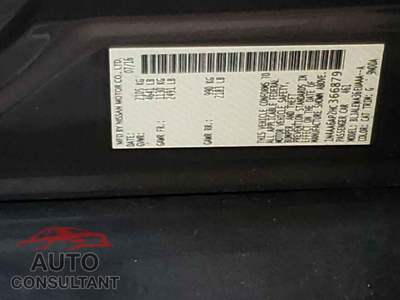 NISSAN MAXIMA 2017 - 1N4AA6AP2HC366879