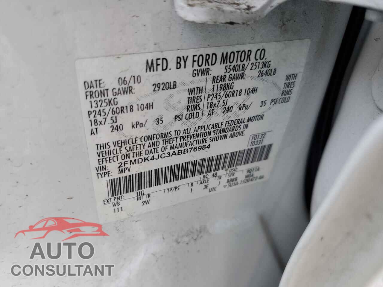 FORD EDGE 2010 - 2FMDK4JC3ABB76984
