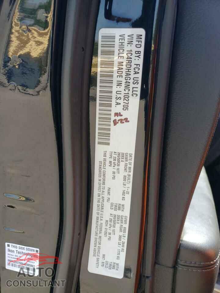 DODGE DURANGO 2022 - 1C4RDHAG4NC102705