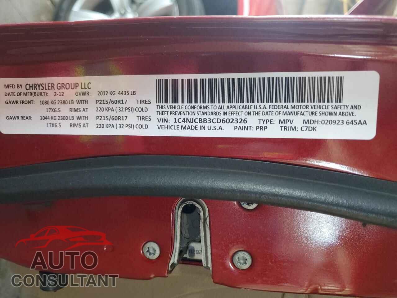 JEEP COMPASS 2012 - 1C4NJCBB3CD602326