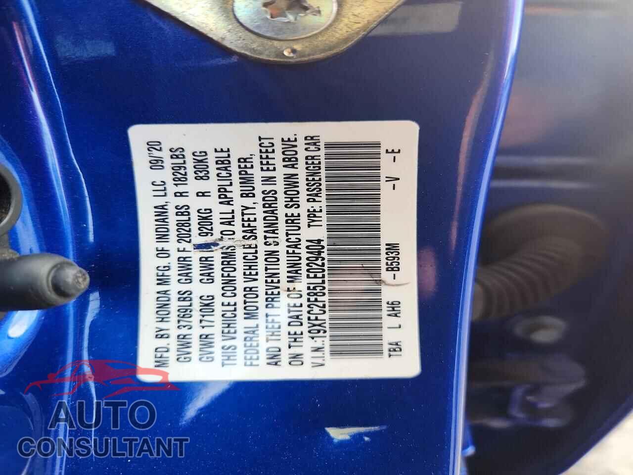 HONDA CIVIC 2020 - 19XFC2F85LE029404