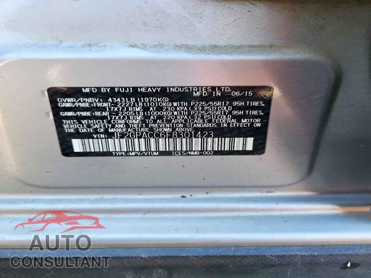 SUBARU XV 2015 - JF2GPACC6F8301423