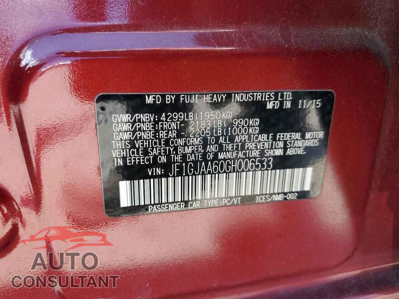 SUBARU IMPREZA 2016 - JF1GJAA60GH006533