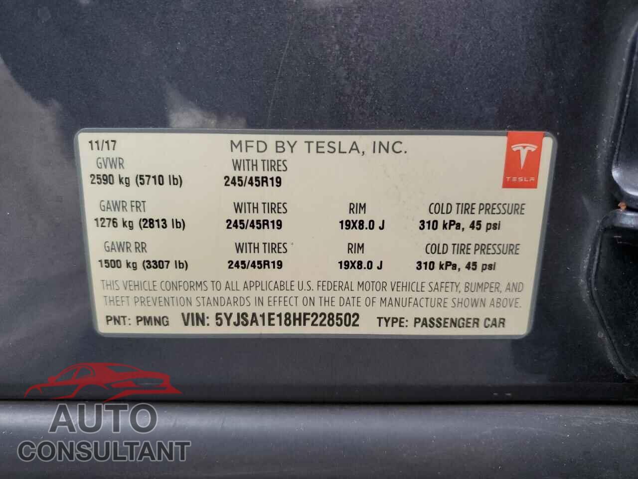 TESLA MODEL S 2017 - 5YJSA1E18HF228502