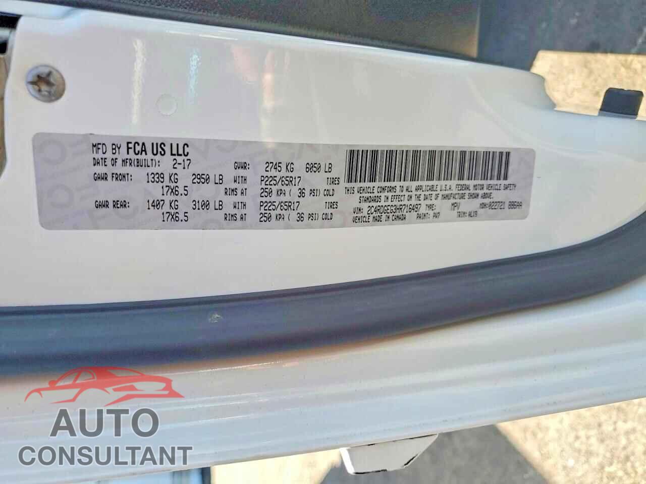 DODGE CARAVAN 2017 - 2C4RDGEG3HR716497