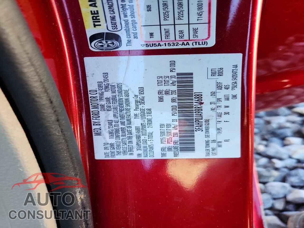 FORD FUSION 2011 - 3FAHP0JA9BR146881