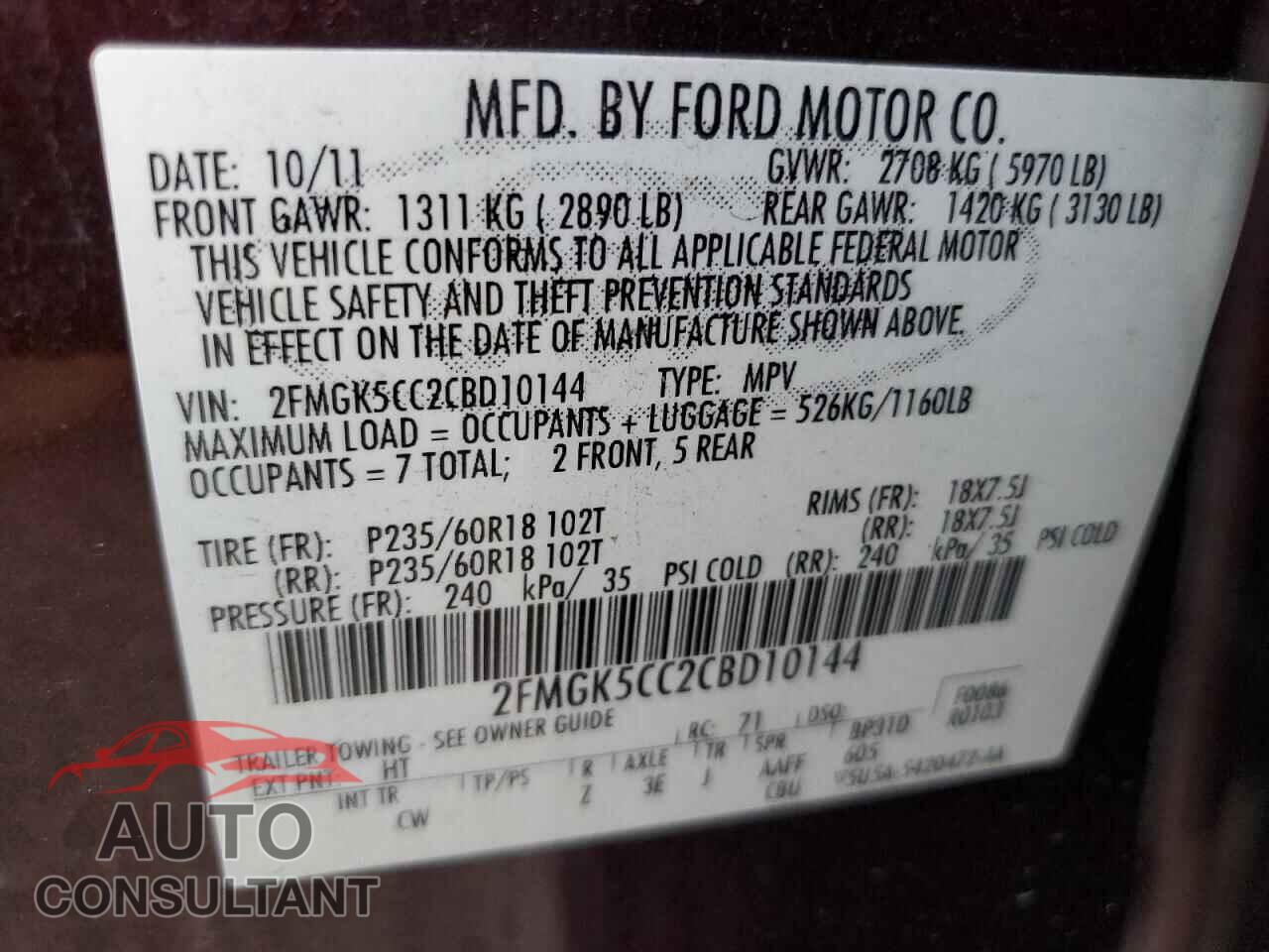 FORD FLEX 2012 - 2FMGK5CC2CBD10144