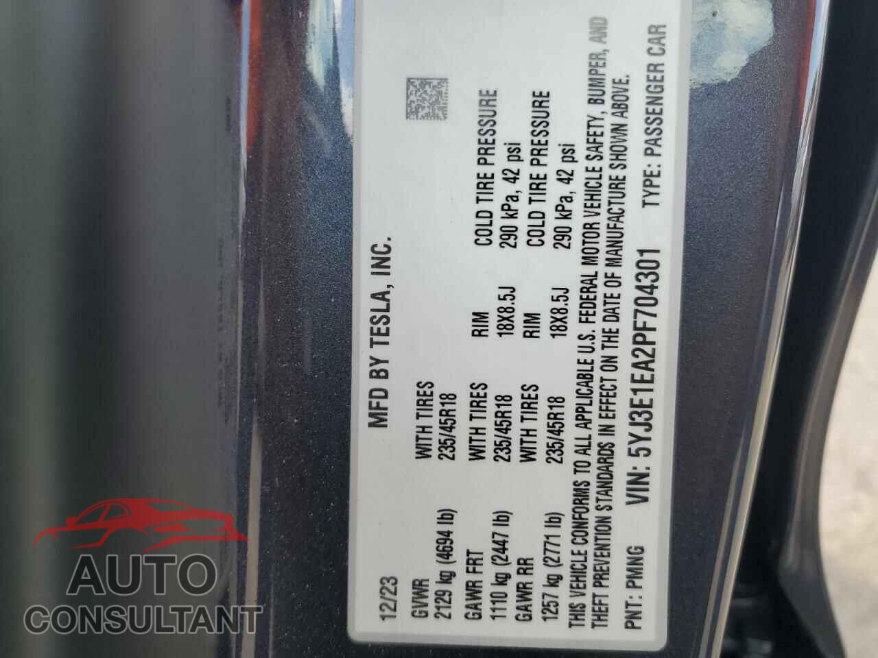 TESLA MODEL 3 2023 - 5YJ3E1EA2PF704301