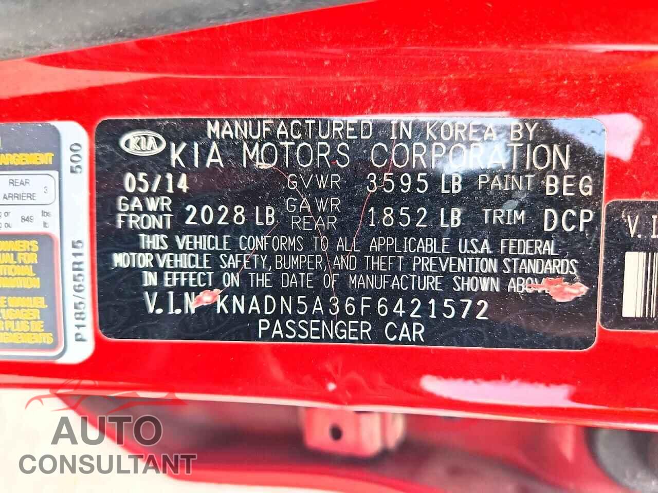 KIA RIO 2015 - KNADN5A36F6421572