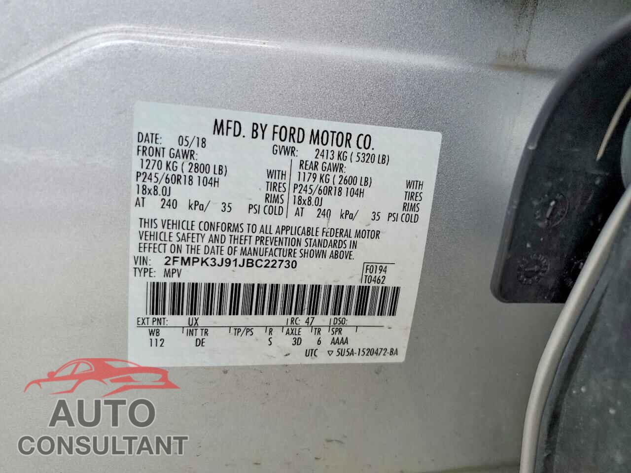 FORD EDGE 2018 - 2FMPK3J91JBC22730