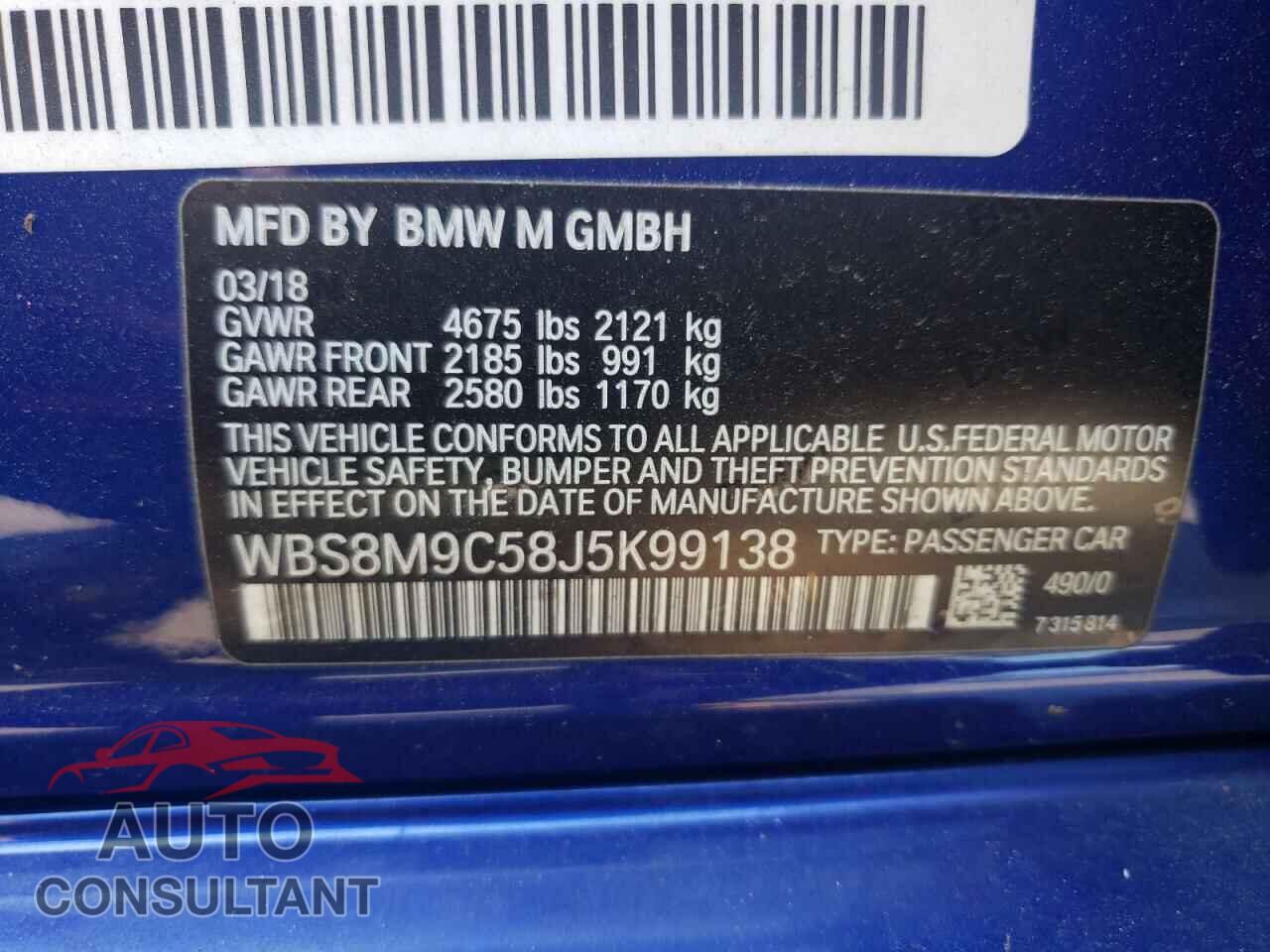 BMW M3 2018 - WBS8M9C58J5K99138