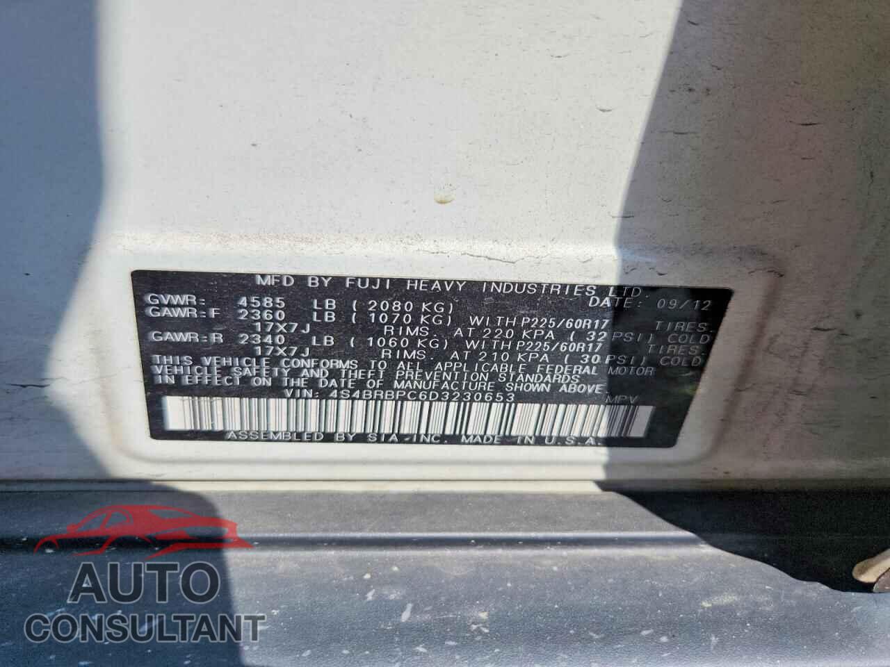 SUBARU OUTBACK 2013 - 4S4BRBPC6D3230653