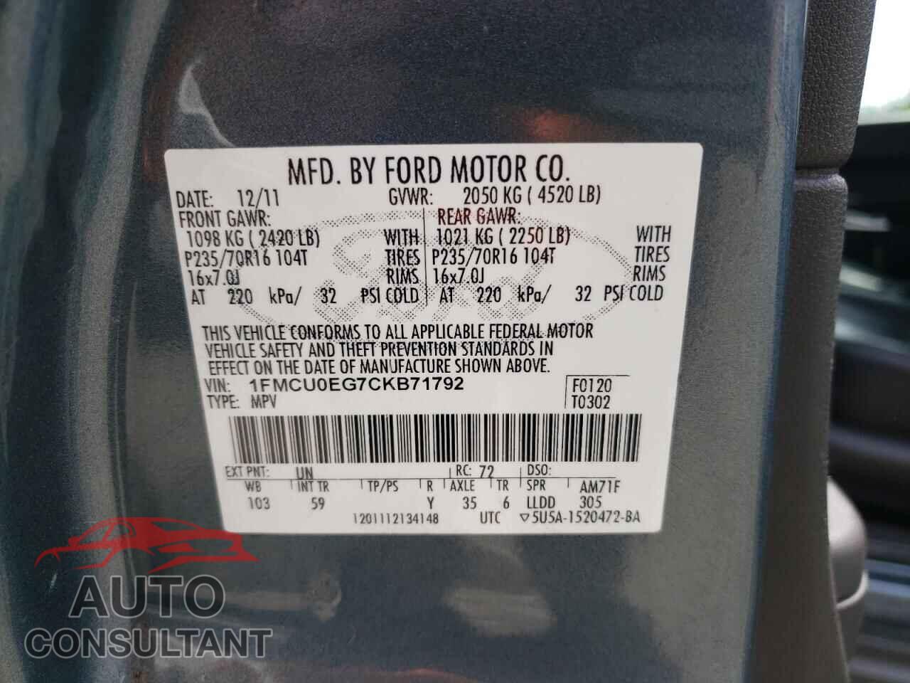 FORD ESCAPE 2012 - 1FMCU0EG7CKB71792