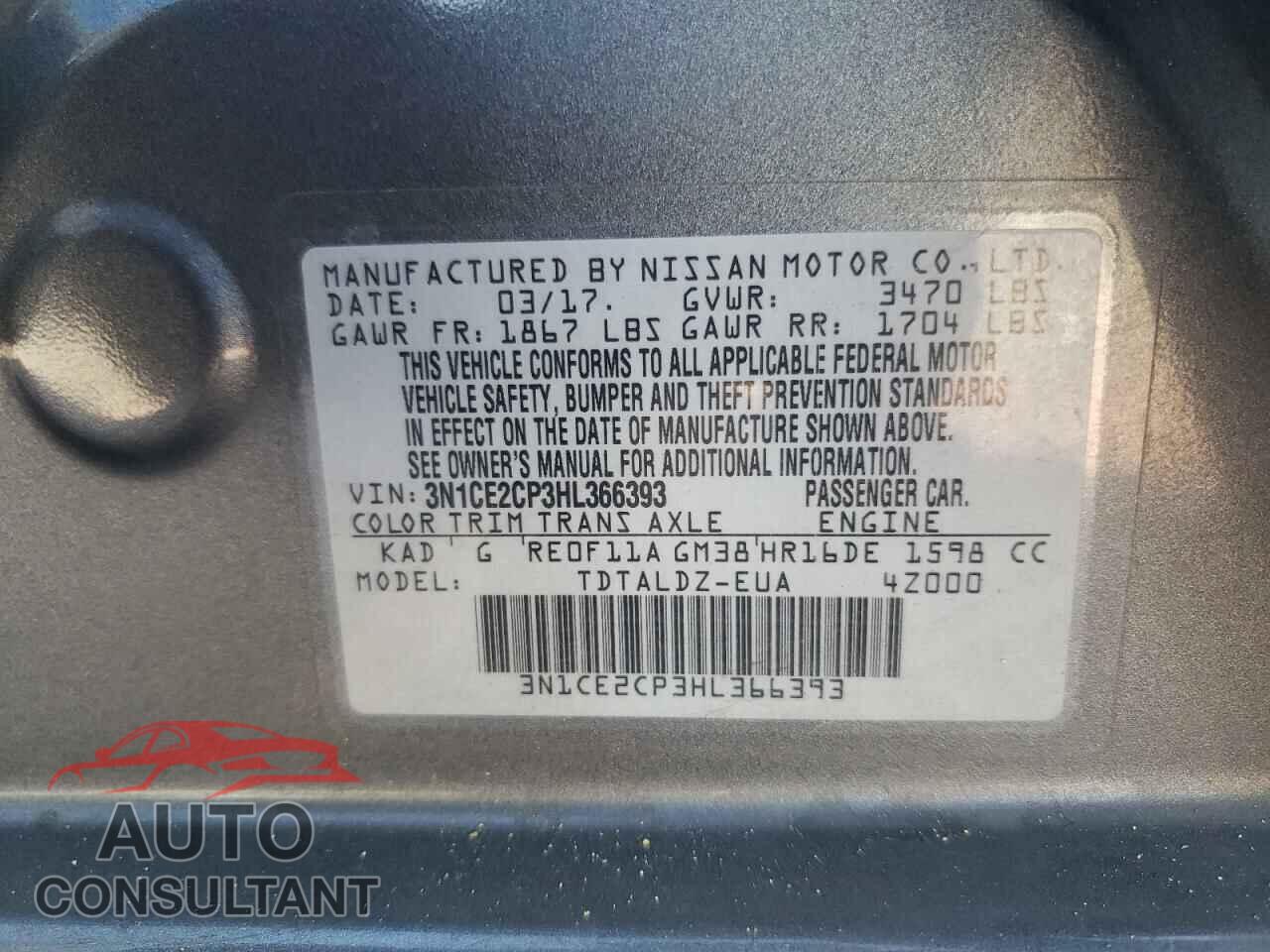 NISSAN VERSA 2017 - 3N1CE2CP3HL366393