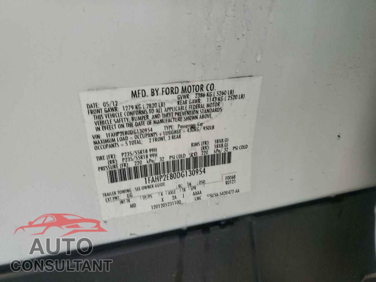 FORD TAURUS 2013 - 1FAHP2E80DG130954