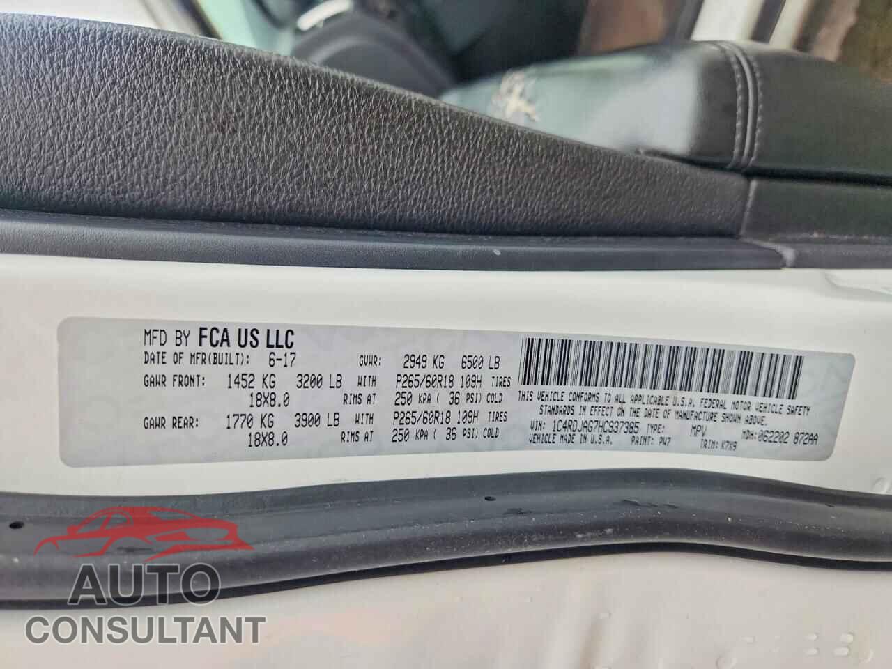 DODGE DURANGO 2017 - 1C4RDJAG7HC937385