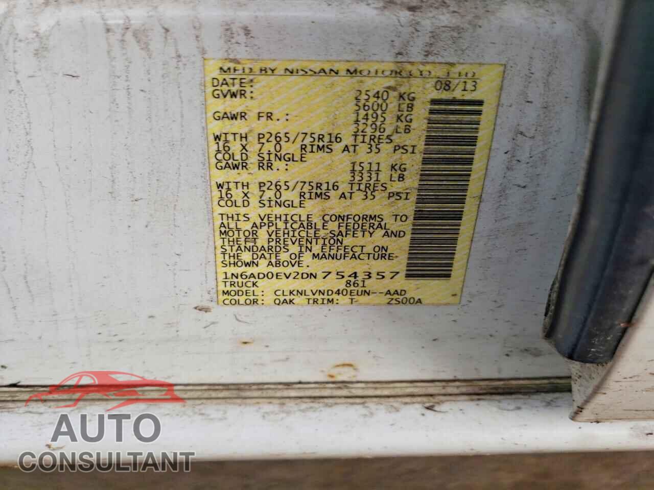 NISSAN FRONTIER 2013 - 1N6AD0EV2DN754357