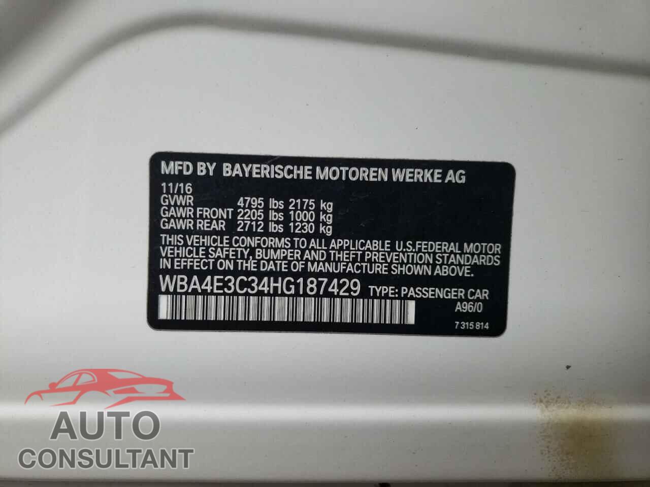 BMW 4 SERIES 2017 - WBA4E3C34HG187429
