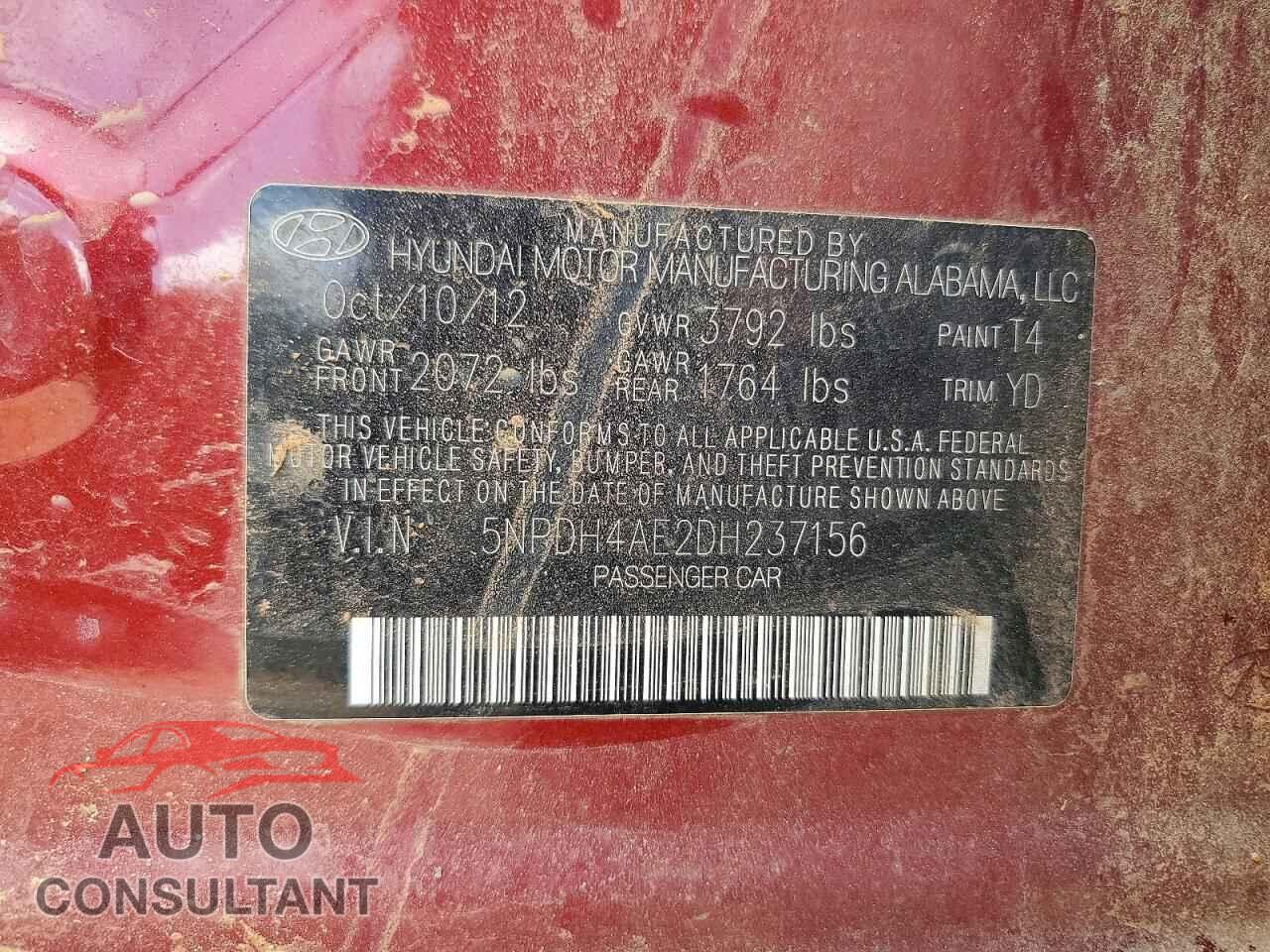 HYUNDAI ELANTRA 2013 - 5NPDH4AE2DH237156