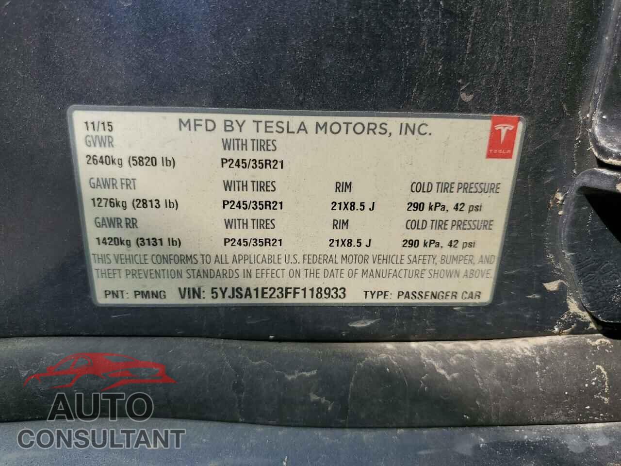 TESLA MODEL S 2015 - 5YJSA1E23FF118933