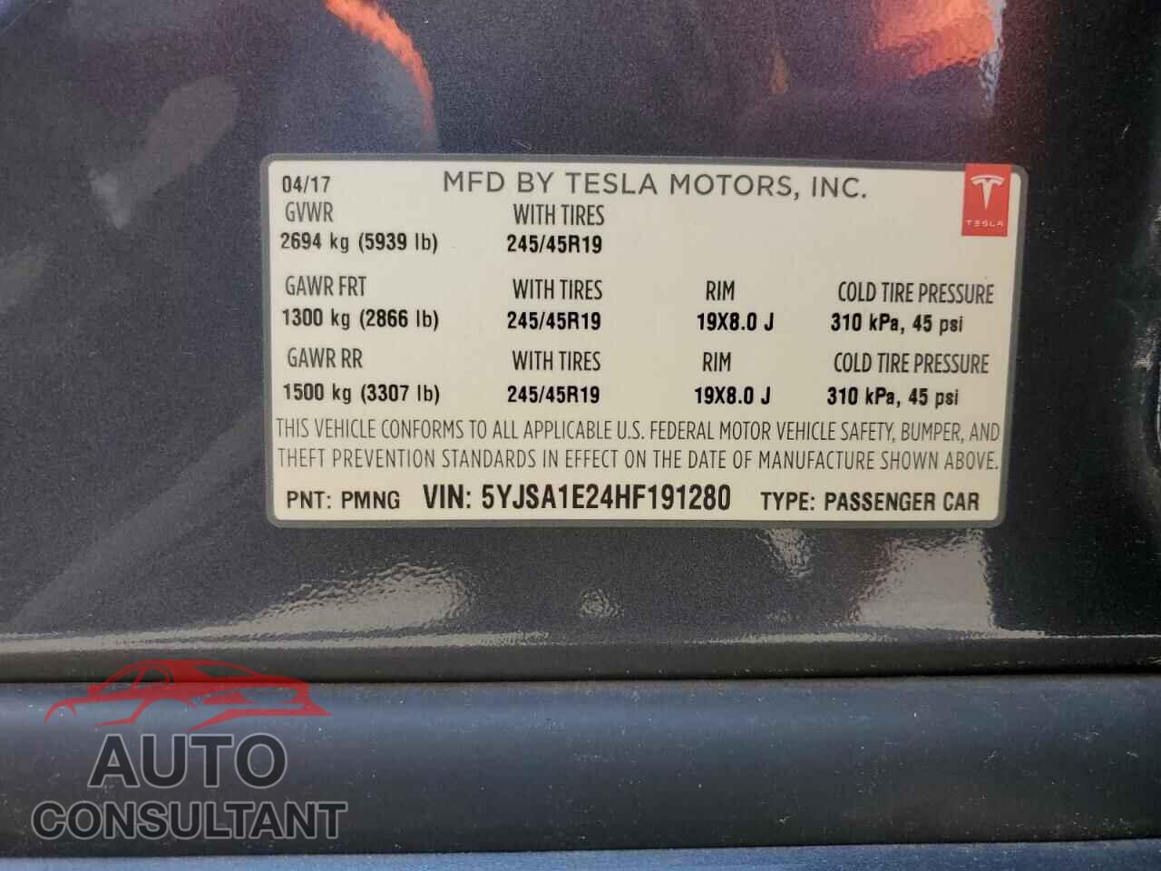 TESLA MODEL S 2017 - 5YJSA1E24HF191280