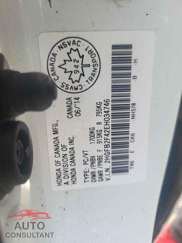 HONDA CIVIC 2014 - 2HGFB2F42EH034746