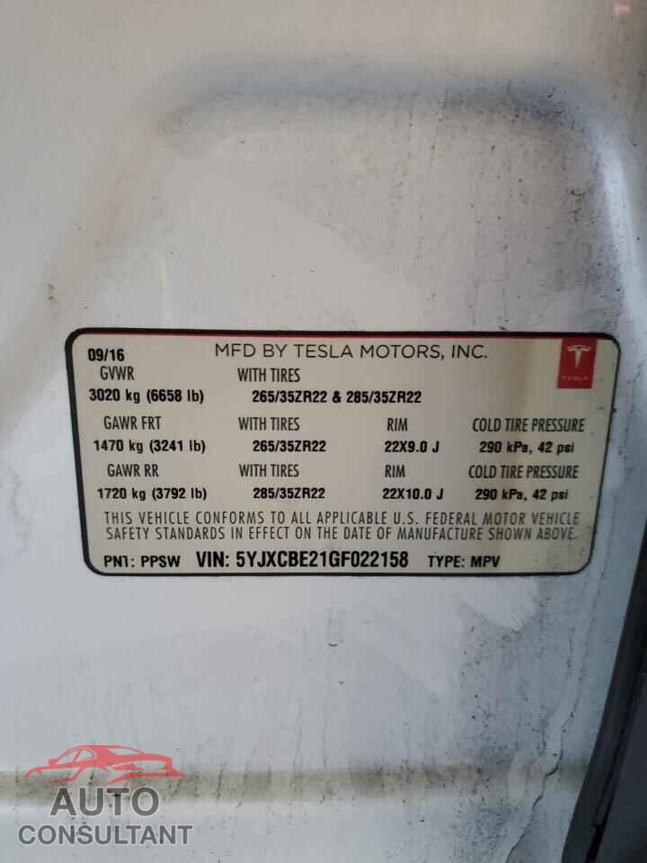 TESLA MODEL X 2016 - 5YJXCBE21GF022158