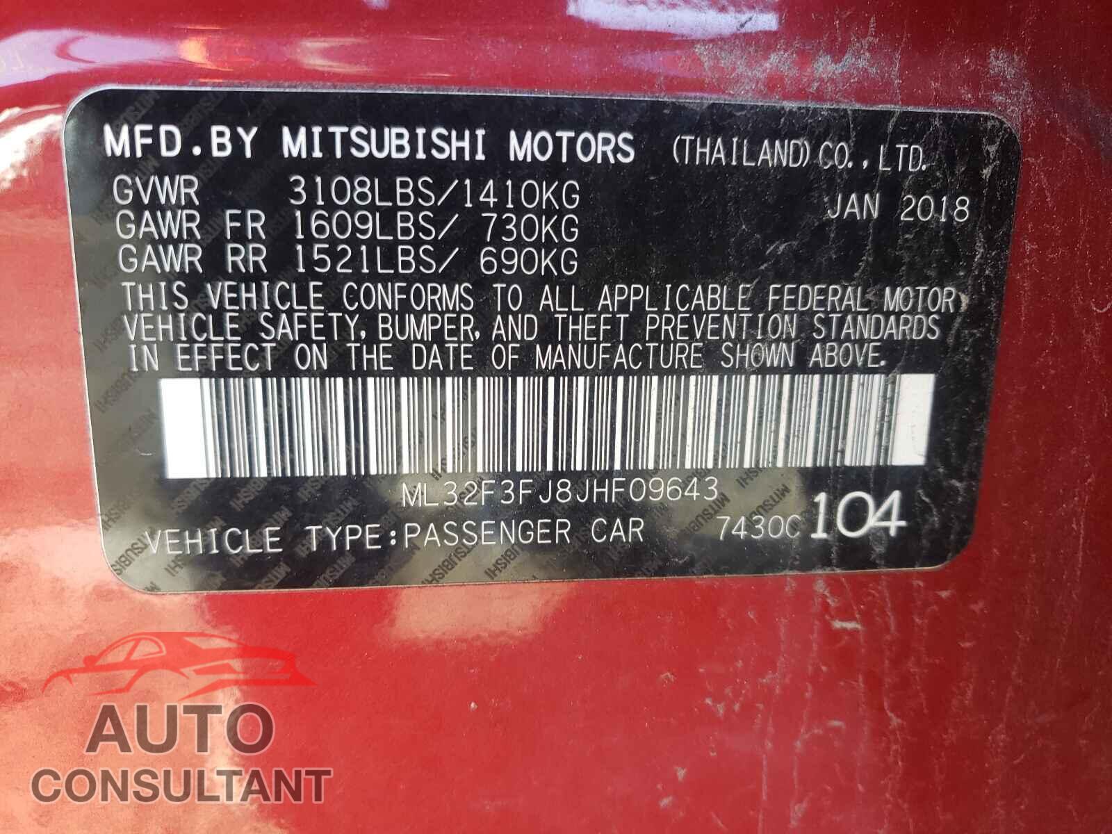 MITSUBISHI MIRAGE 2018 - ML32F3FJ8JHF09643