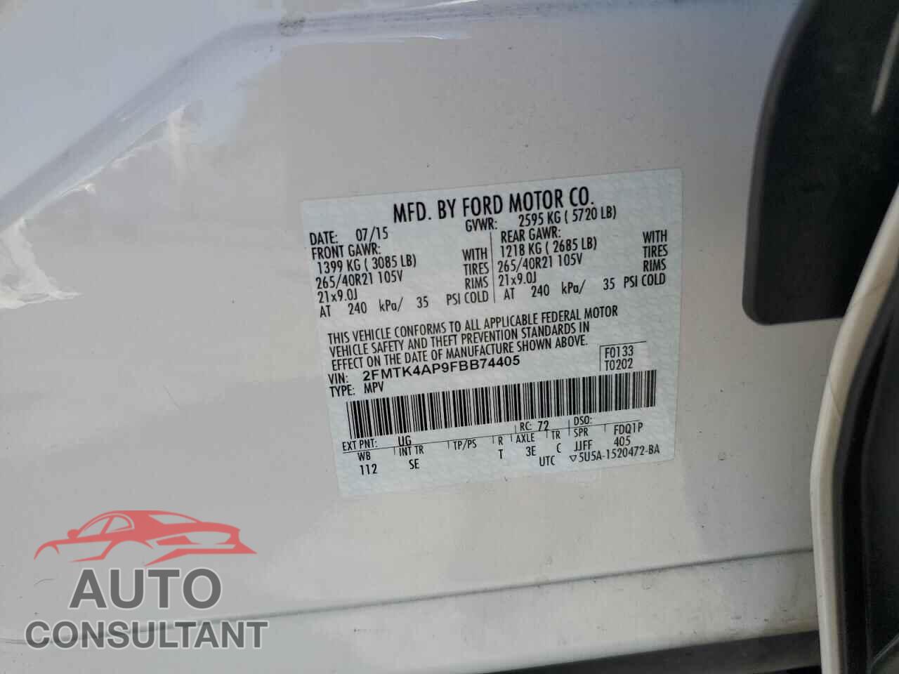 FORD EDGE 2015 - 2FMTK4AP9FBB74405