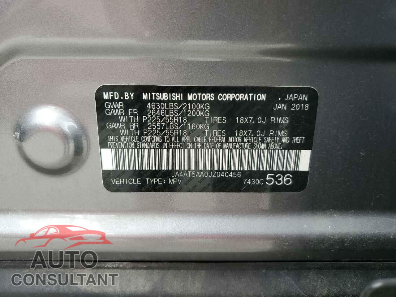MITSUBISHI ECLIPSE 2018 - JA4AT5AA0JZ040456