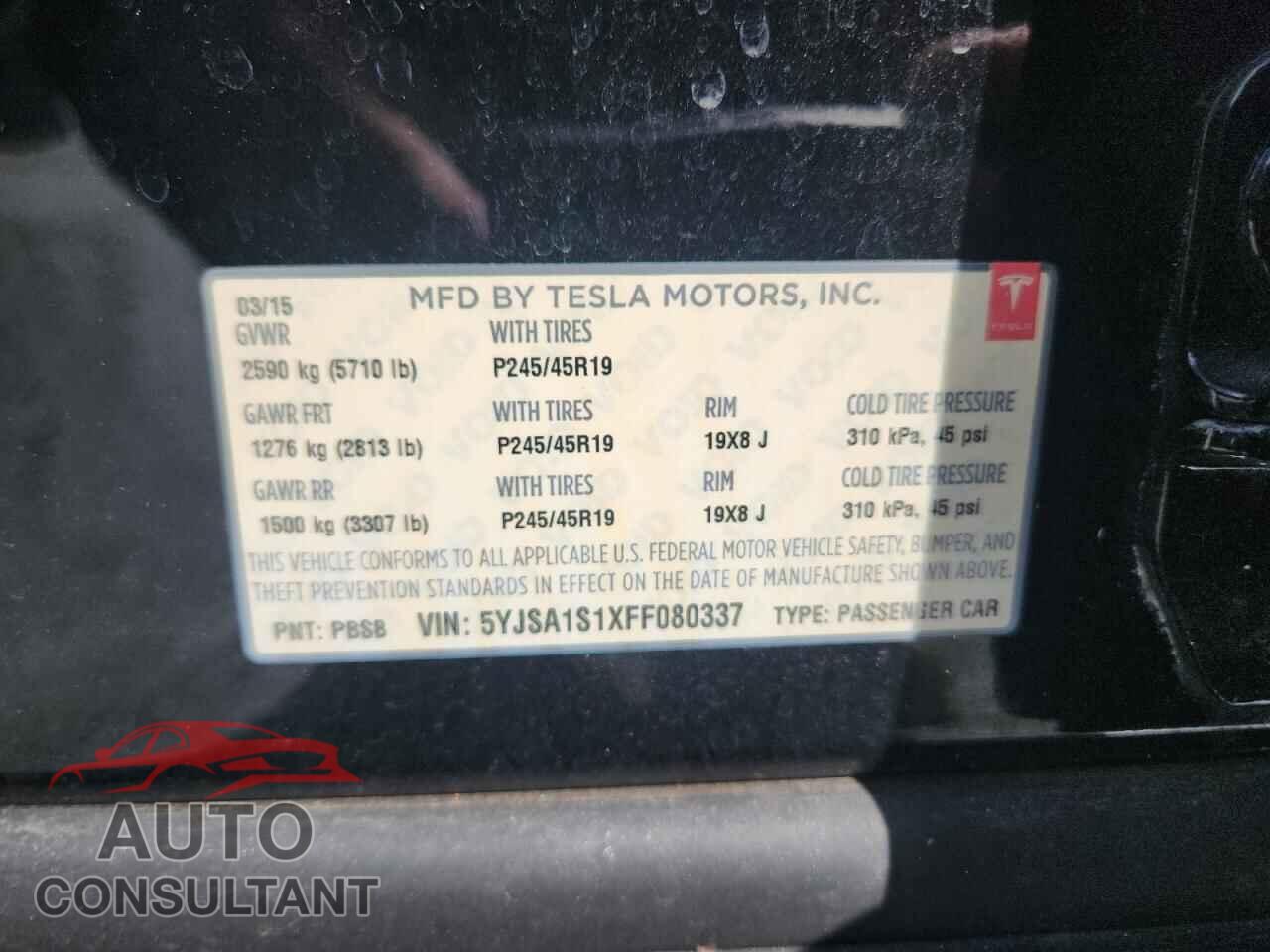 TESLA MODEL S 2015 - 5YJSA1S1XFF080337