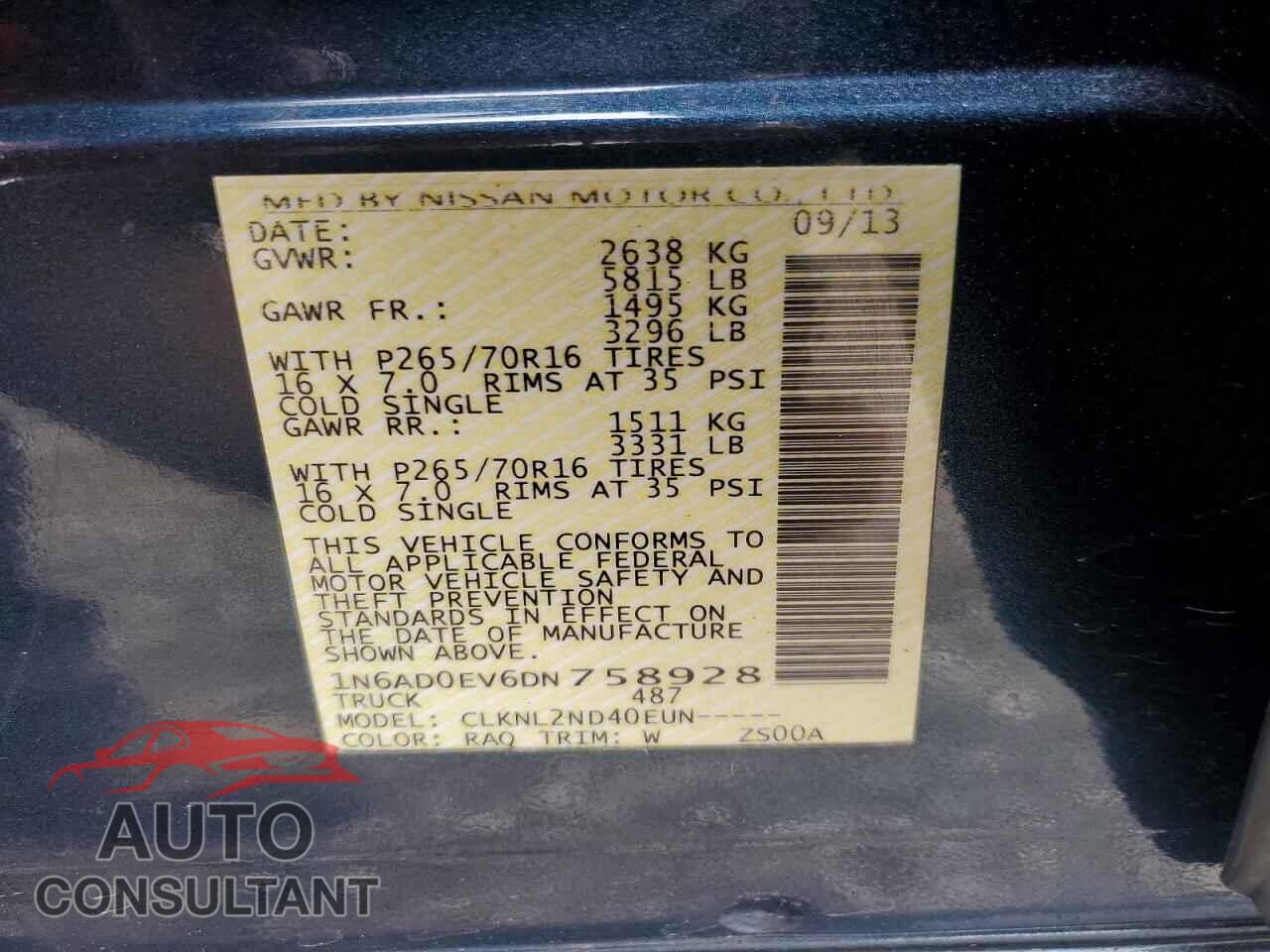 NISSAN FRONTIER 2013 - 1N6AD0EV6DN758928