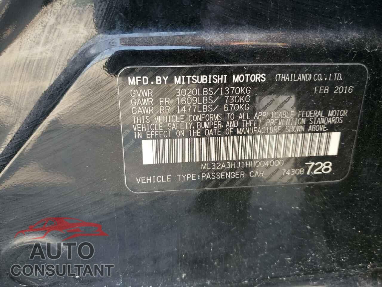MITSUBISHI MIRAGE 2017 - ML32A3HJ1HH004000
