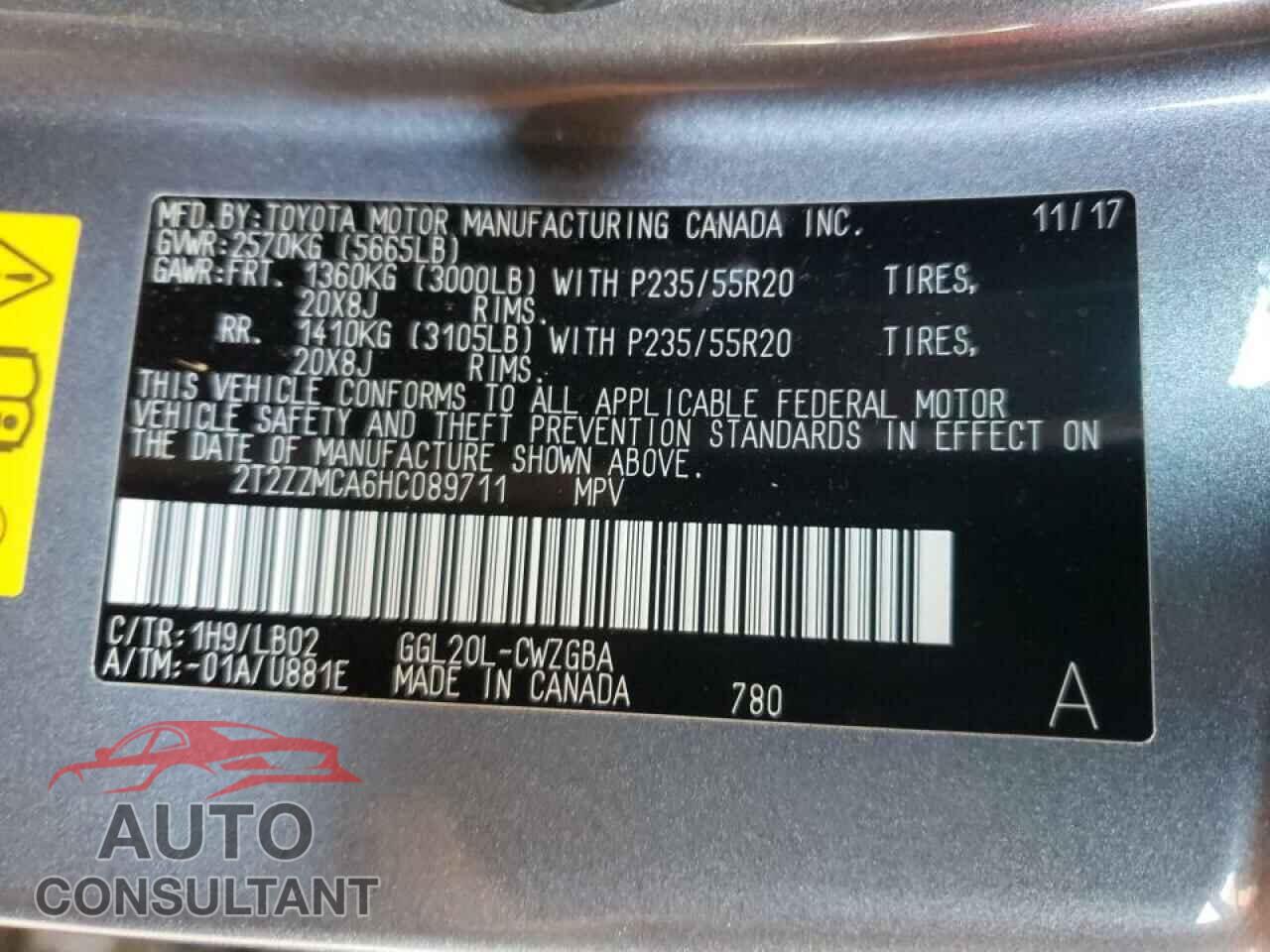 LEXUS RX350 2017 - 2T2ZZMCA6HC089711