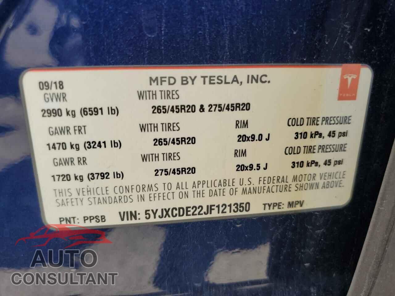 TESLA MODEL X 2018 - 5YJXCDE22JF121350