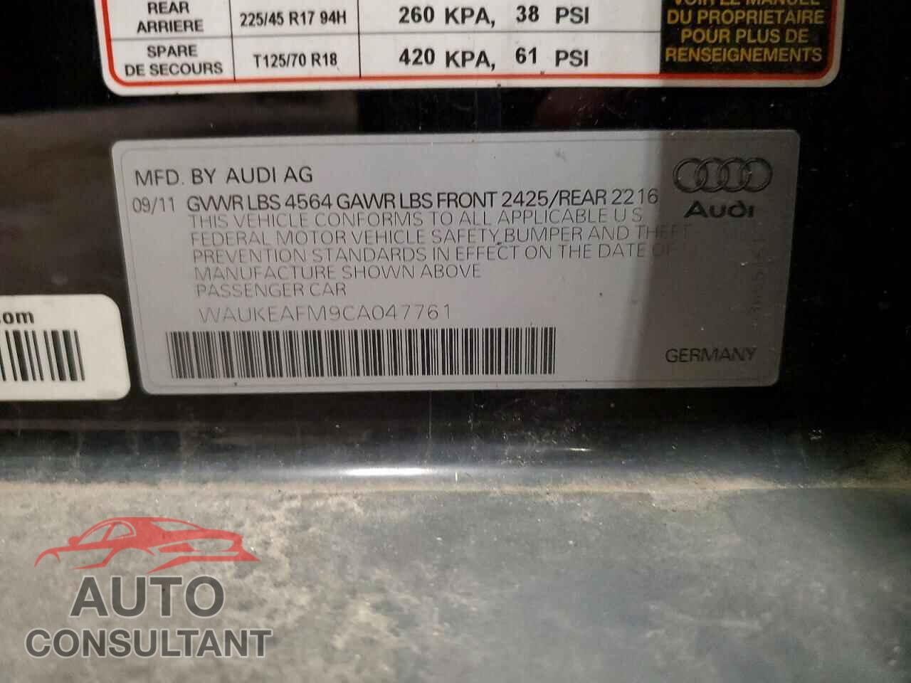 AUDI A3 2012 - WAUKEAFM9CA047761