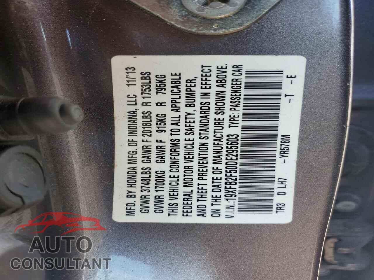 HONDA CIVIC 2013 - 19XFB2F50DE295603