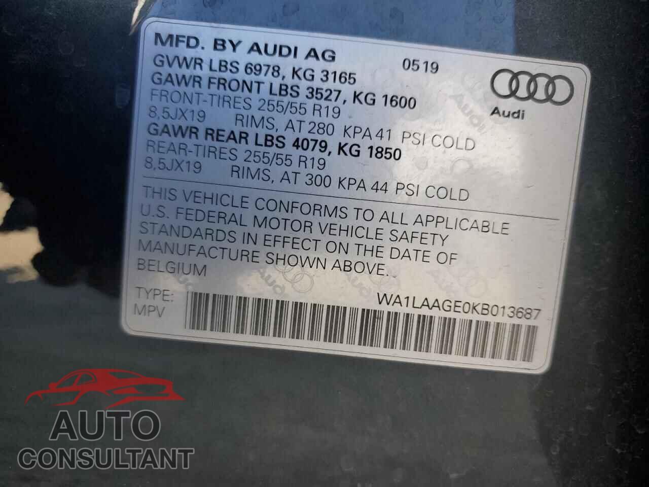AUDI E-TRON 2019 - WA1LAAGE0KB013687