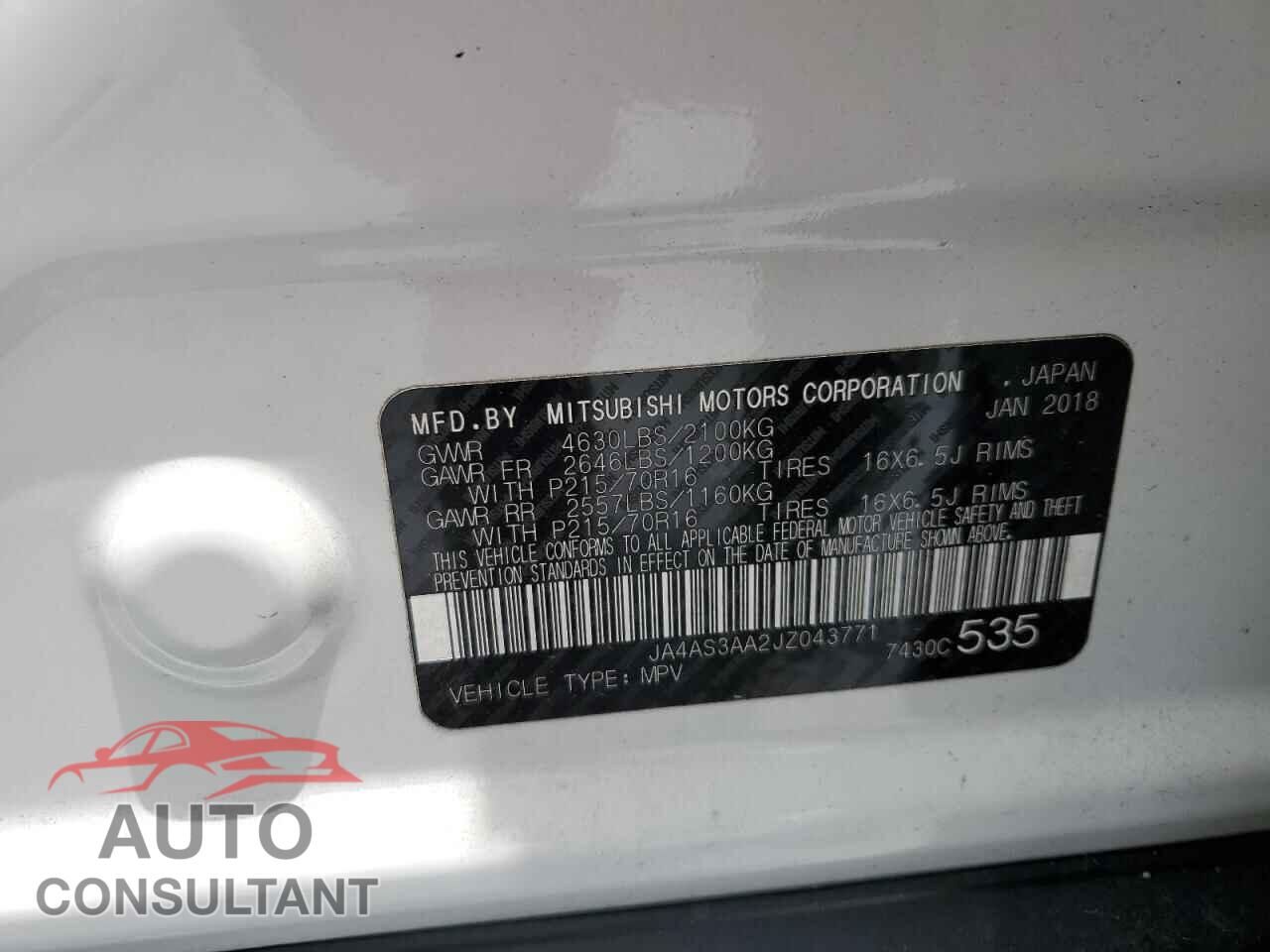 MITSUBISHI ECLIPSE 2018 - JA4AS3AA2JZ043771