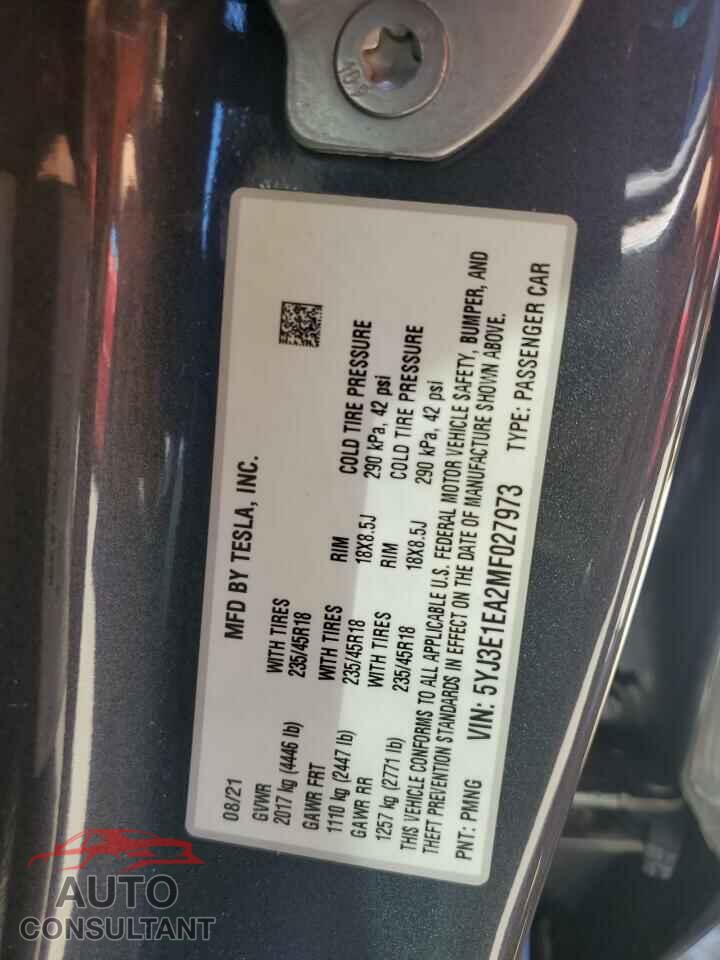 TESLA MODEL 3 2021 - 5YJ3E1EA2MF027973
