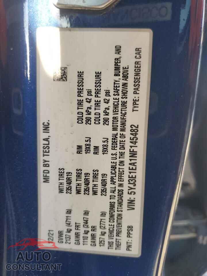 TESLA MODEL 3 2022 - 5YJ3E1EA1NF145482