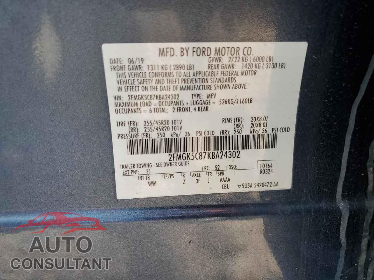 FORD FLEX 2019 - 2FMGK5C87KBA24302